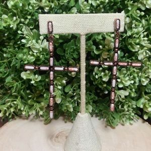 Cross marble dangle earrings